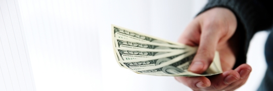 A person holding dollar bills